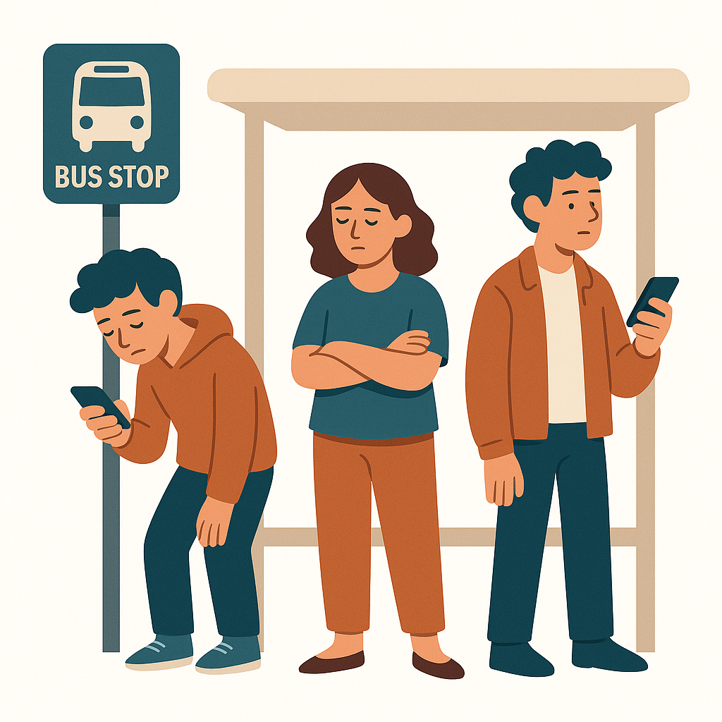 Disinterested characters at a bus stop