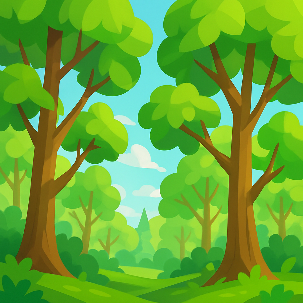 A bright, green forest