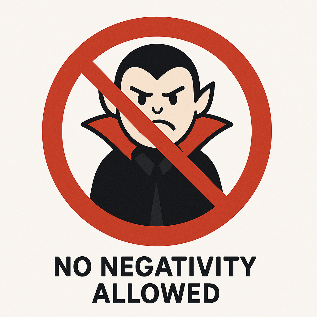 'No Energy Vampires' sign